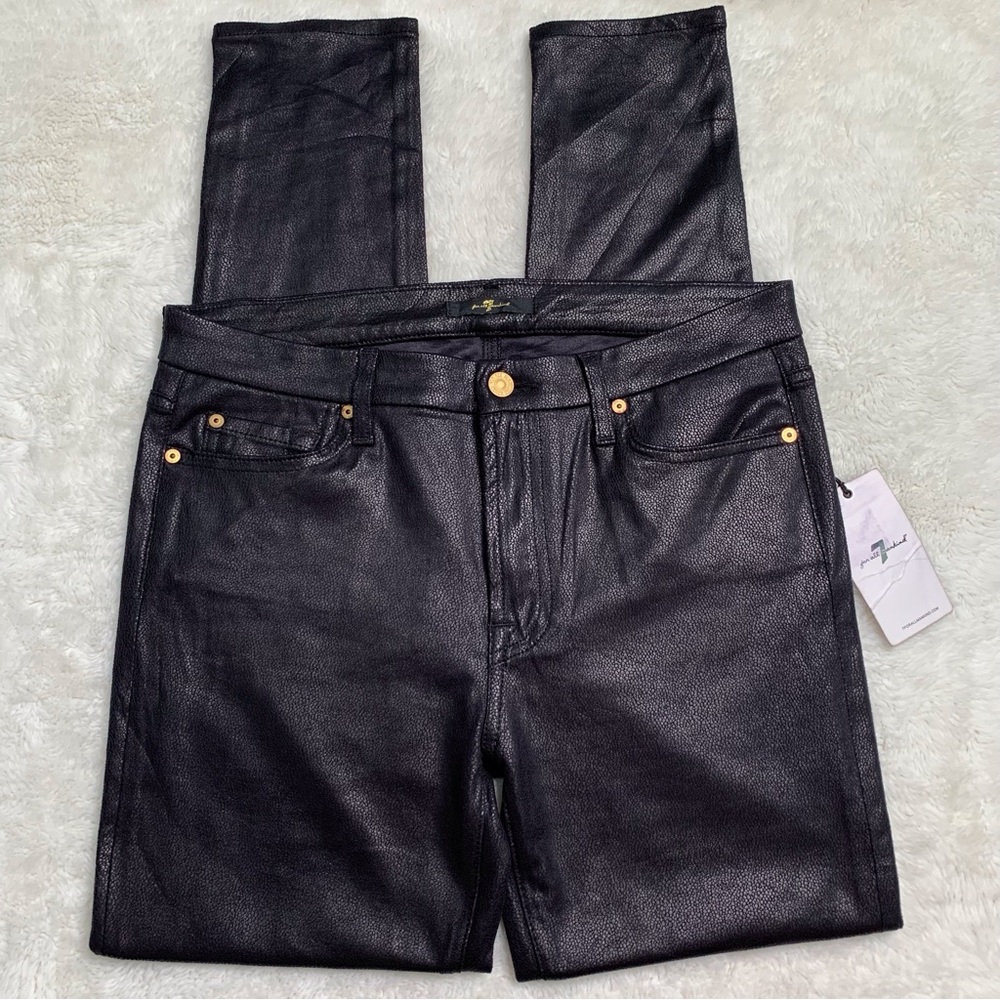 NWT For All Mankind Women's Black Stretch Faux Leather Pants Size 31 x 29”
